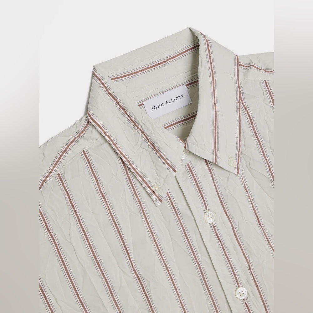 nwt JOHN ELLIOTT Men's Crinkled Tie Shirt in Manhasset Stripe Size Large - Picture 3 of 12